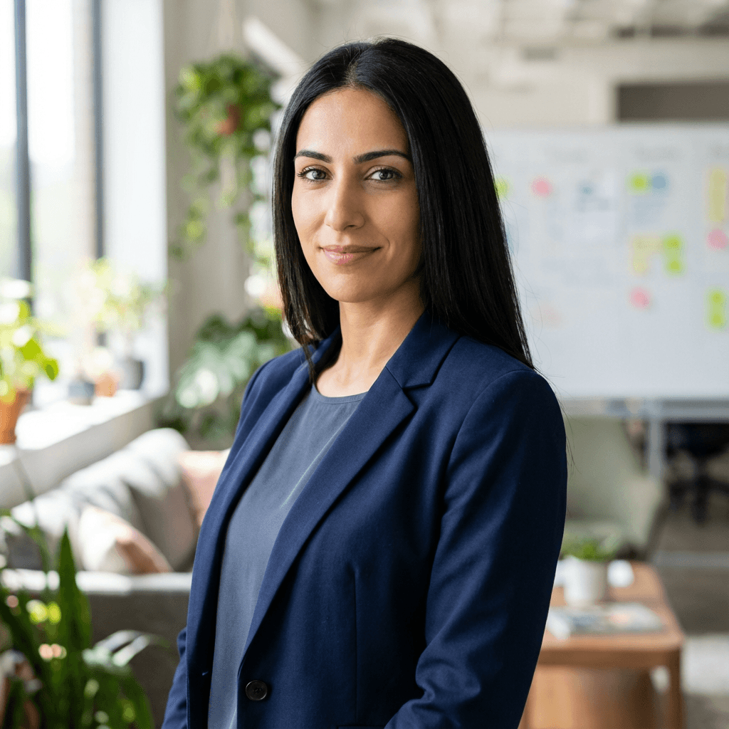 Female operations manager in her early 30s, professional and efficient appearance