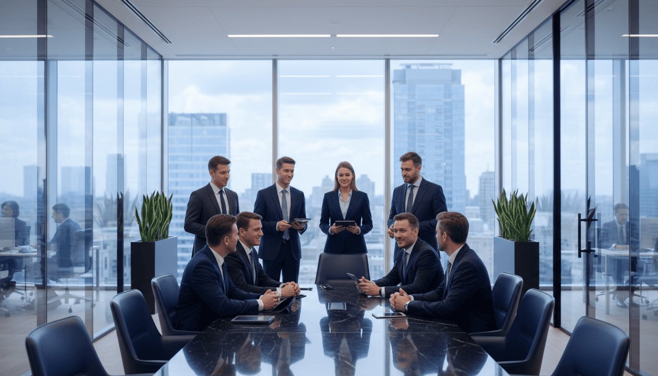 Bright modern office space with professionals collaborating